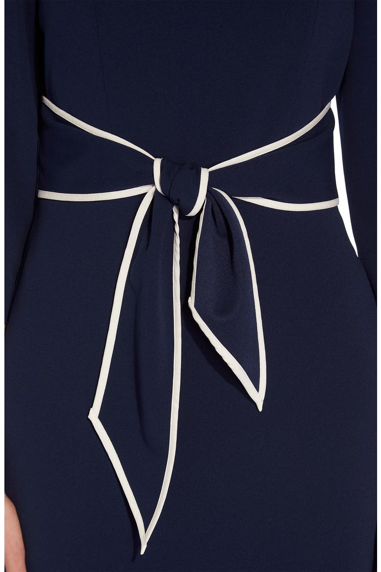 Tipped Three-Quarter Sleeve Crepe Dress, Alternate, color, NAVY SATEEN/IVORY