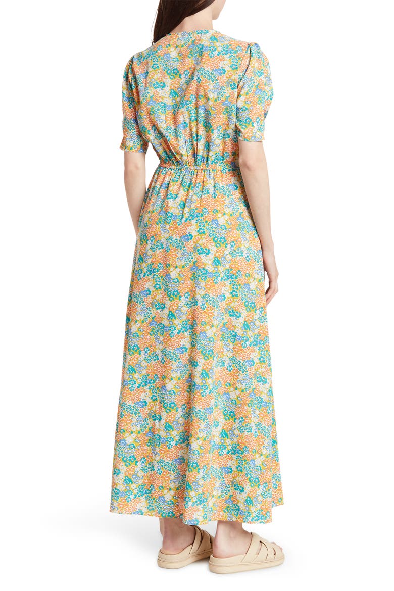 Floral Print Maxi Dress, Alternate, color, ORANGE TEAL PRINT
