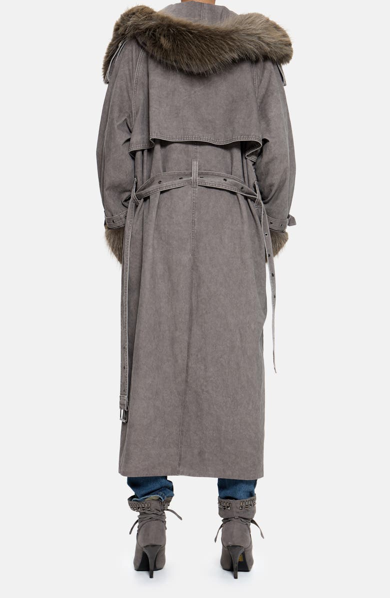 JADED LONDON Hooded Faux Fur Trim Trench Coat, Alternate, color, Grey