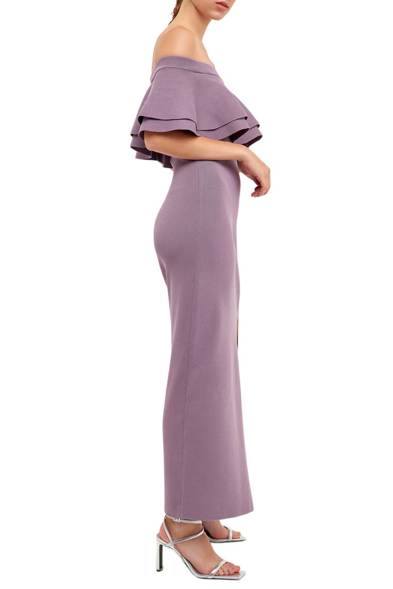 Off the Shoulder Ruffle Maxi Sweater Dress, Alternate, color, DUSTY LAVENDER