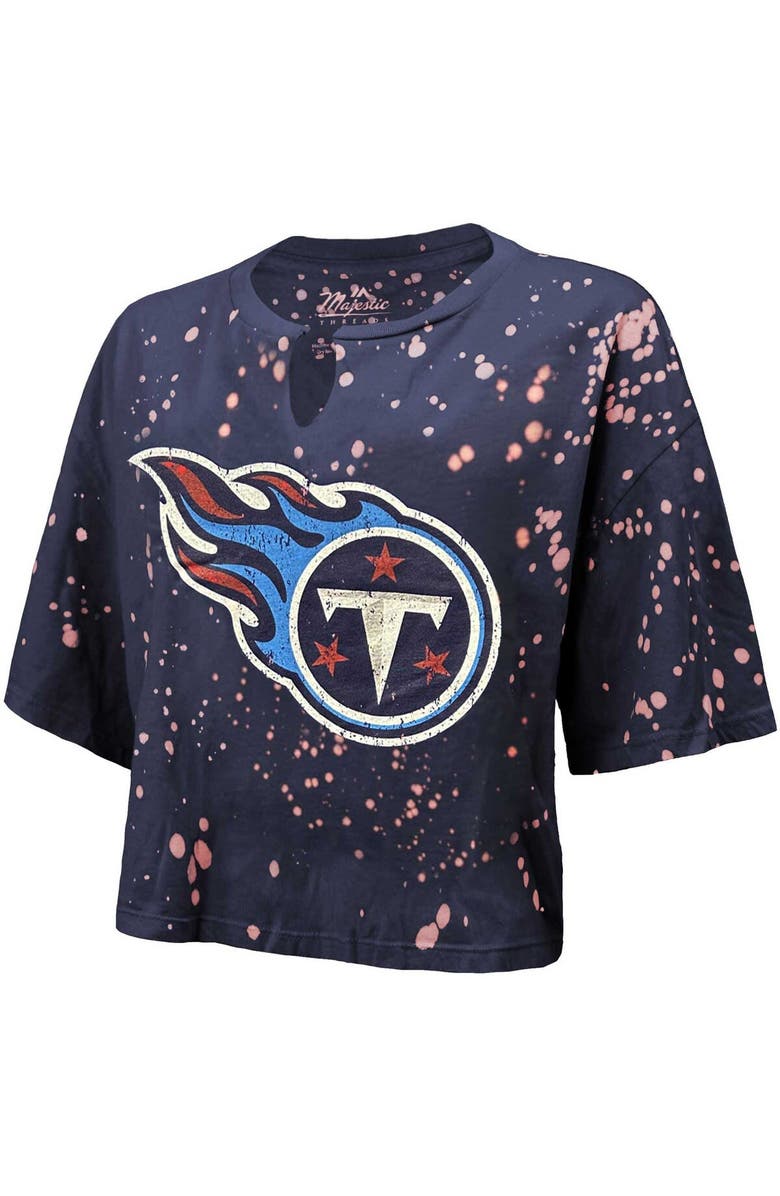 Majestic Threads Women's Majestic Threads Navy Tennessee Titans Bleach Splatter Notch Neck Crop T-Shirt, Alternate, color, 