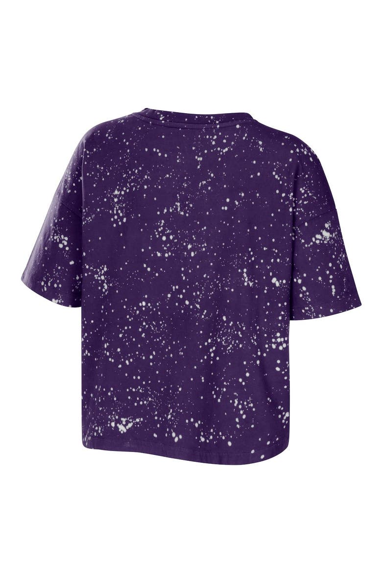 Women's WEAR by Erin Andrews Purple Baltimore Ravens Bleach Wash Splatter Notch Neck Cropped T-Shirt, Alternate, color, Purple