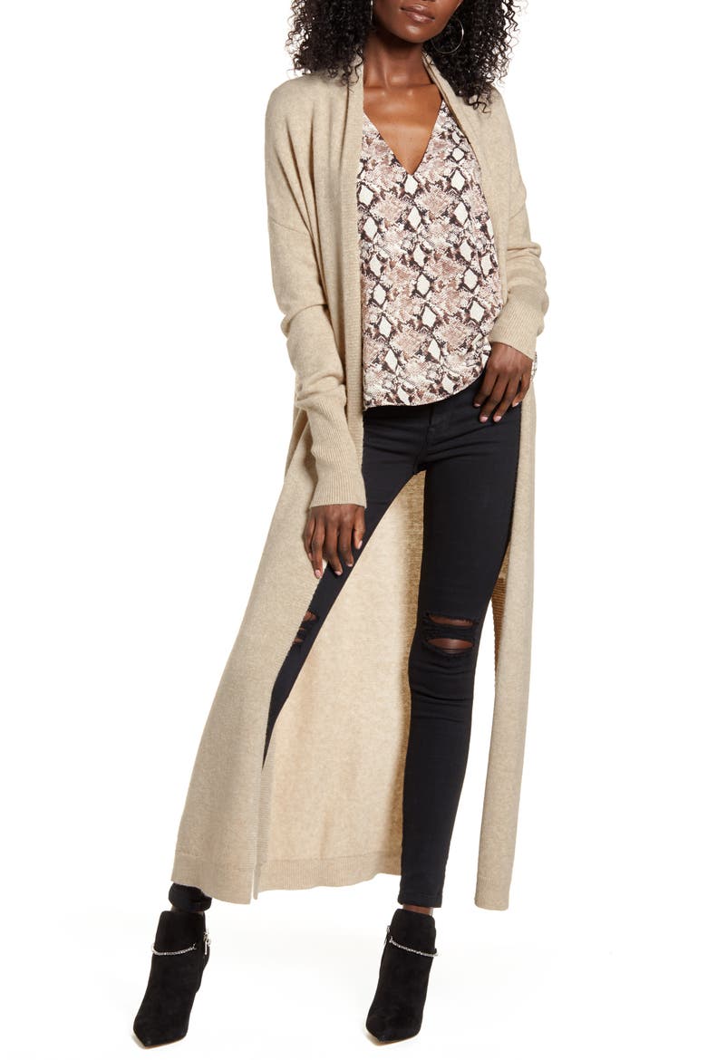 Longline Open Cardigan, Main, color, BEIGE HUMMUS HEATHER