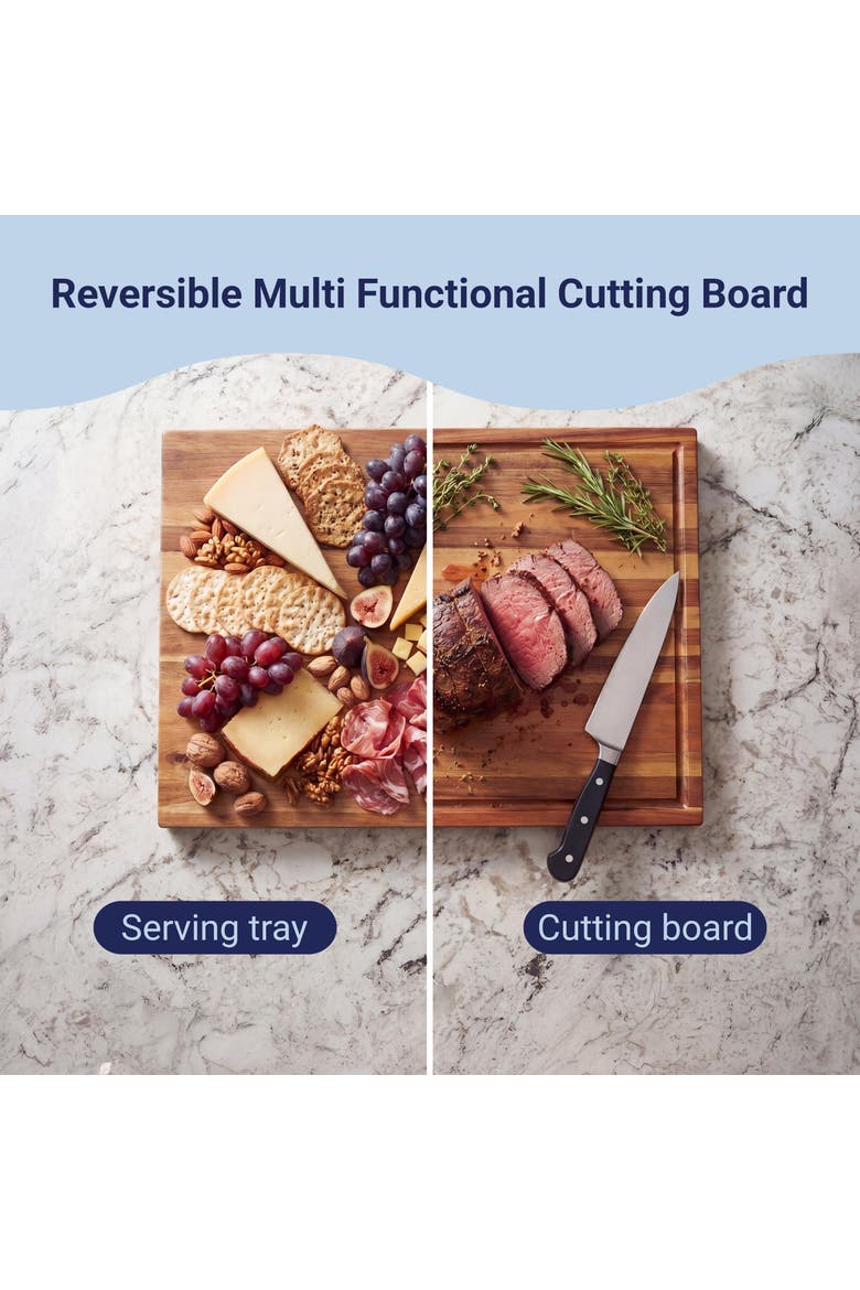 Eldridge Small Handcrafted Acacia Wood Grain Thick Reversible Cutting Board with Juice Grooves, Alternate, color, Brown