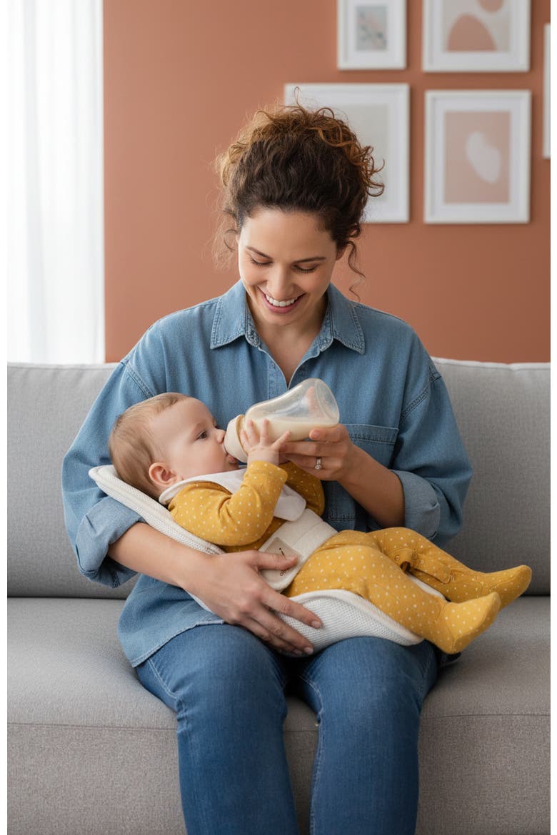 Mesh Organic Baby Bottle Feeding Care Seat with Strap, Alternate, color, Ivory