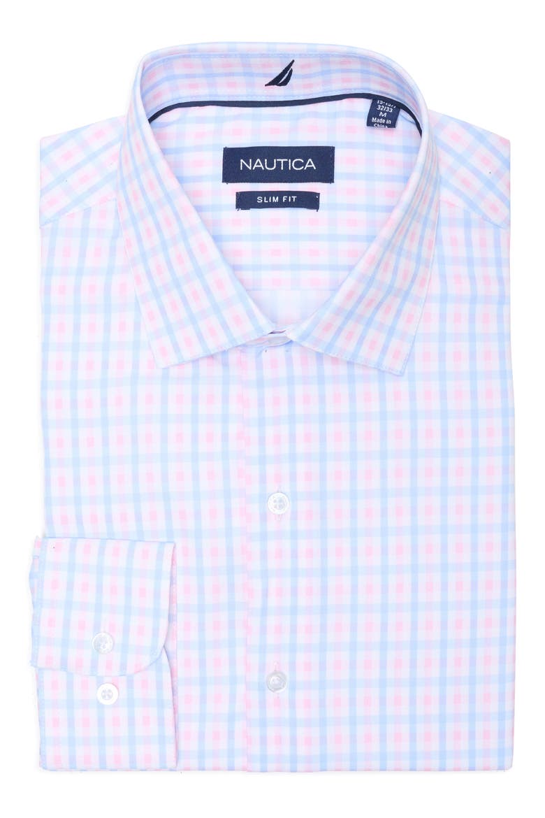 Plaid Trim Fit Dress Shirt, Main, color, WHT/ NAVY/ RED