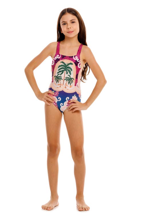 Agua Bendita Kids' Amina Thamar Reversible One-piece Swimsuit In Blue