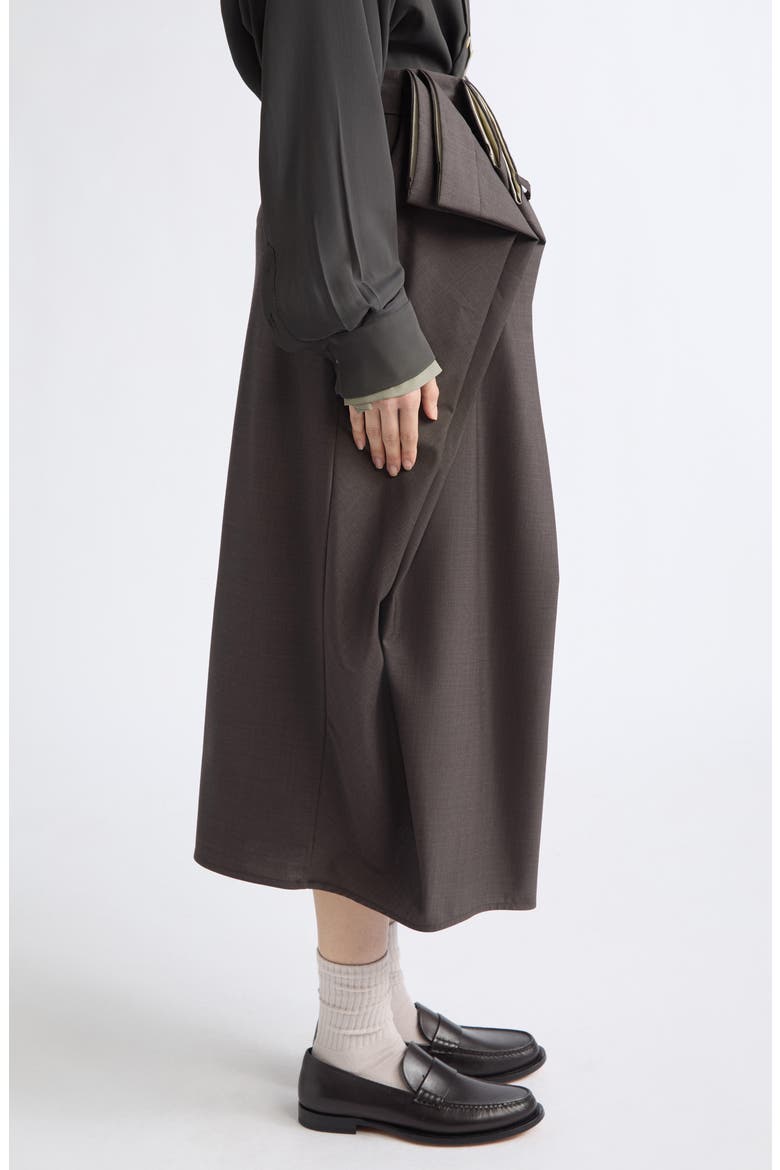 Folded Belt Midi Skirt, Alternate, color, DARK BROWN MLANGE