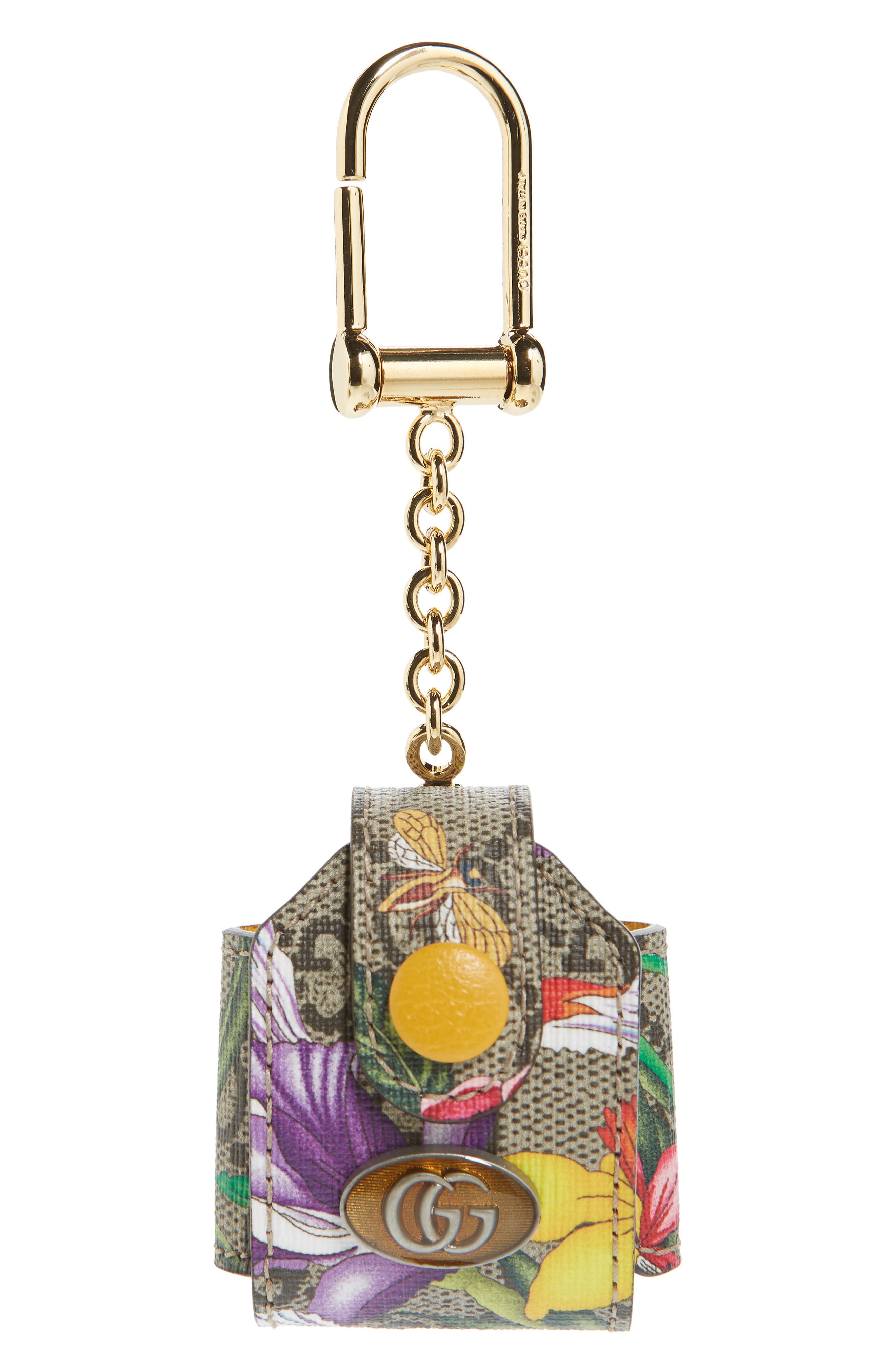 Gucci Ophidia Floral Print GG Supreme Airpod Case Bag Charm, Main, color, 