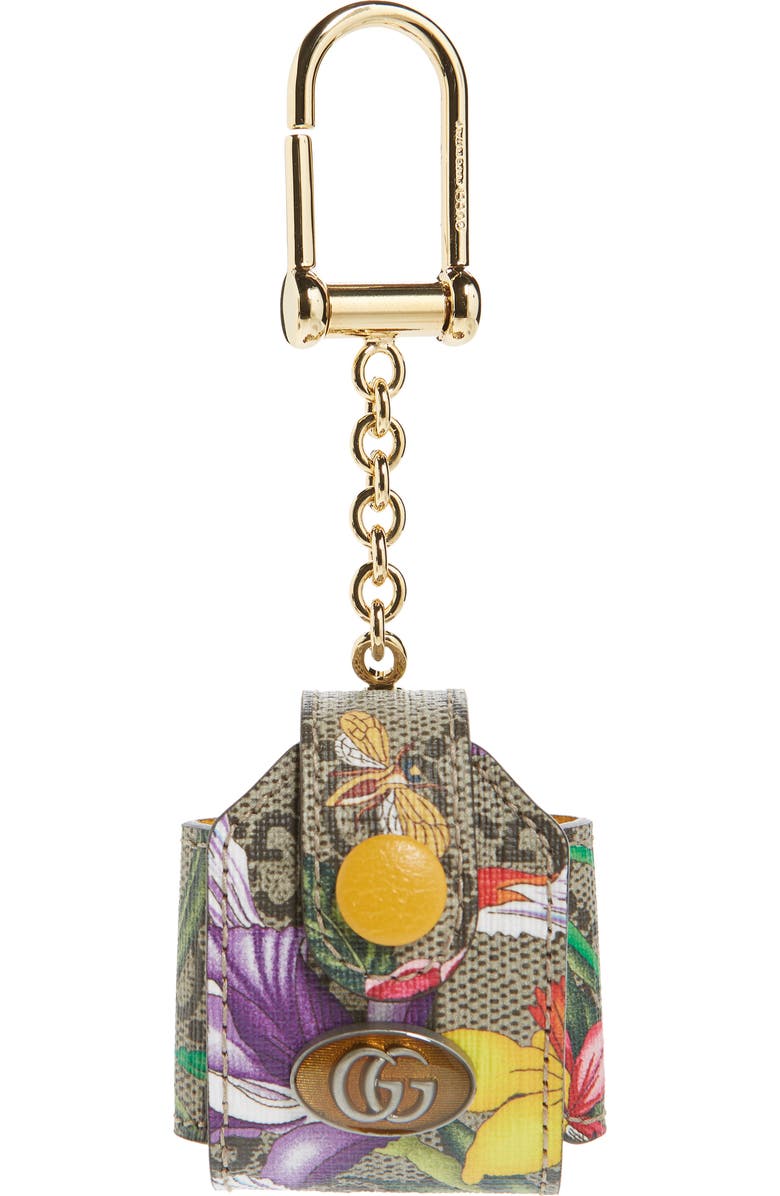 Gucci Ophidia Floral Print GG Supreme Airpod Case Bag Charm, Main, color,