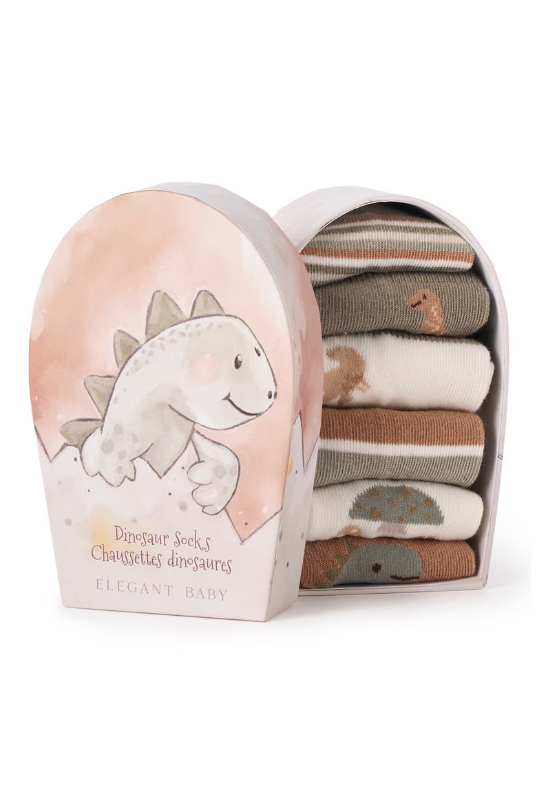 Assorted 6-Pack Dino Socks Gift Box, Alternate, color, BROWN MULTI