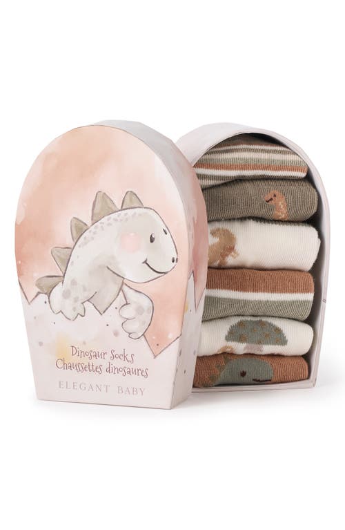 Elegant Baby Assorted 6-pack Dino Socks Gift Box In Brown Multi