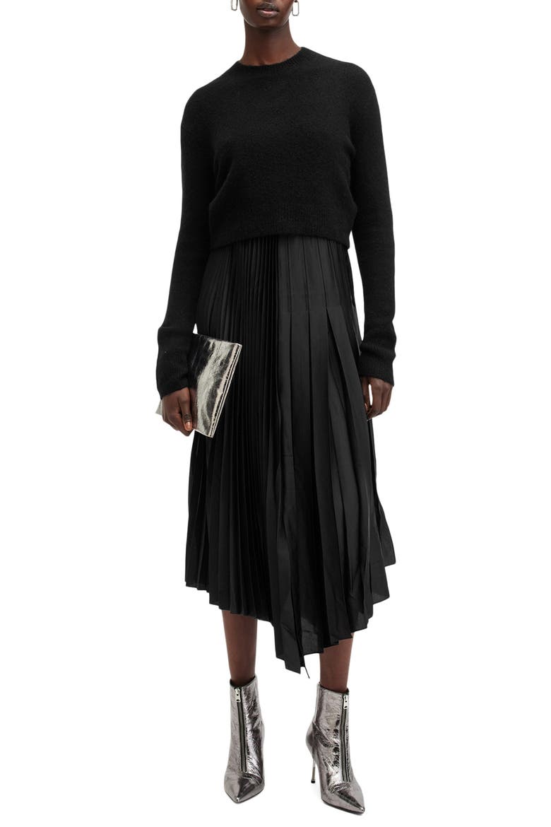 Jax Wool Blend Sweater & Pleated Sleeveless Dress, Main, color, BLACK