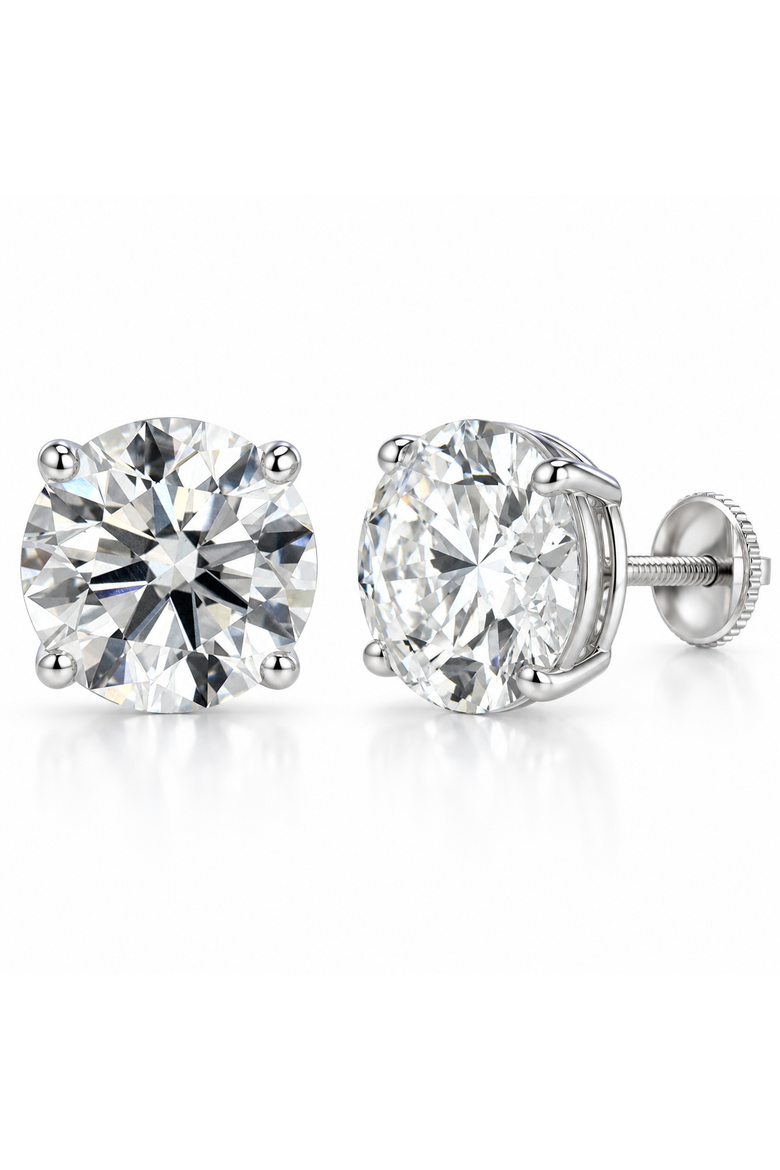 IGI Certified 4 Carat Total Weight D VS1 Round Lab Grown Diamond Stud Earrings in 14K Gold, Main, color, 14K White Gold