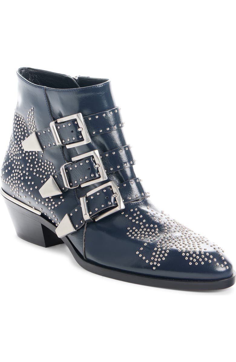 Chloé Susan Studded Bootie, Main, color, Deep Navy