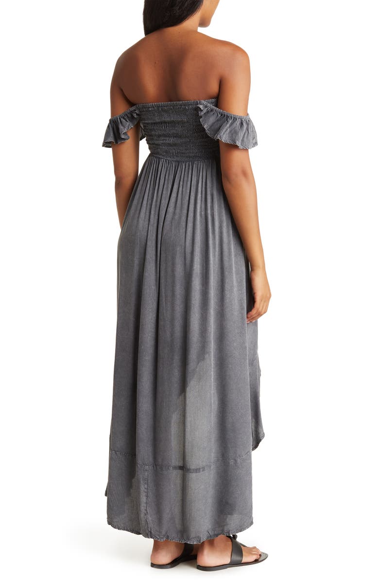 BOHO ME Maxi Ruffle Cover-Up Dress, Alternate, color, Charcoal