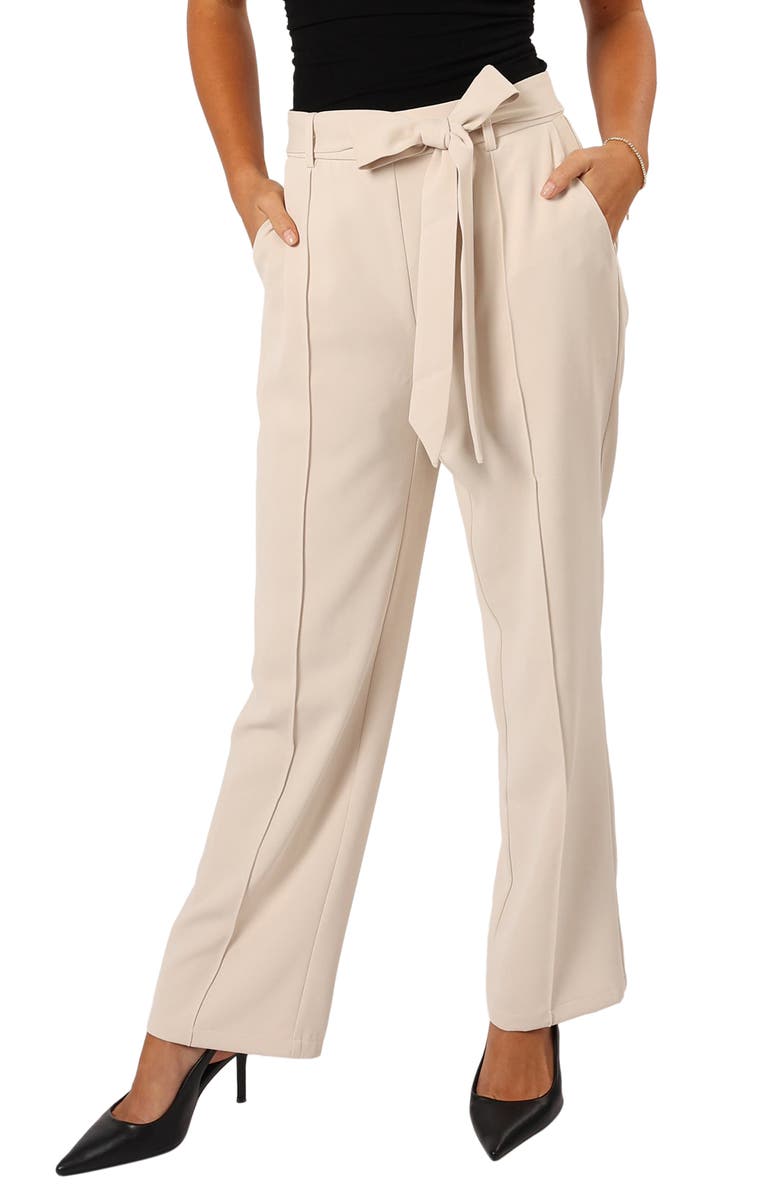 Petal & Pup Averie Tie Waist Straight Leg Pants, Main, color, Beige