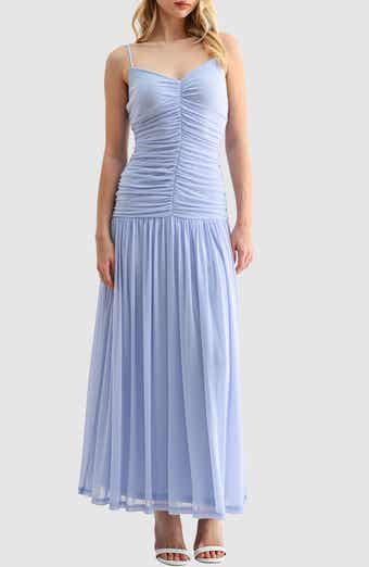 Ruched Drop Waist Chiffon Midi Dress