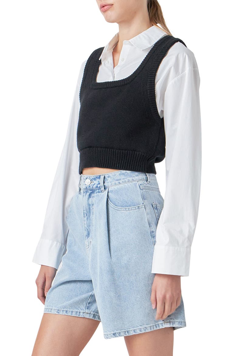 Layered Button-Up Shirt, Alternate, color, BLACK/ WHITE