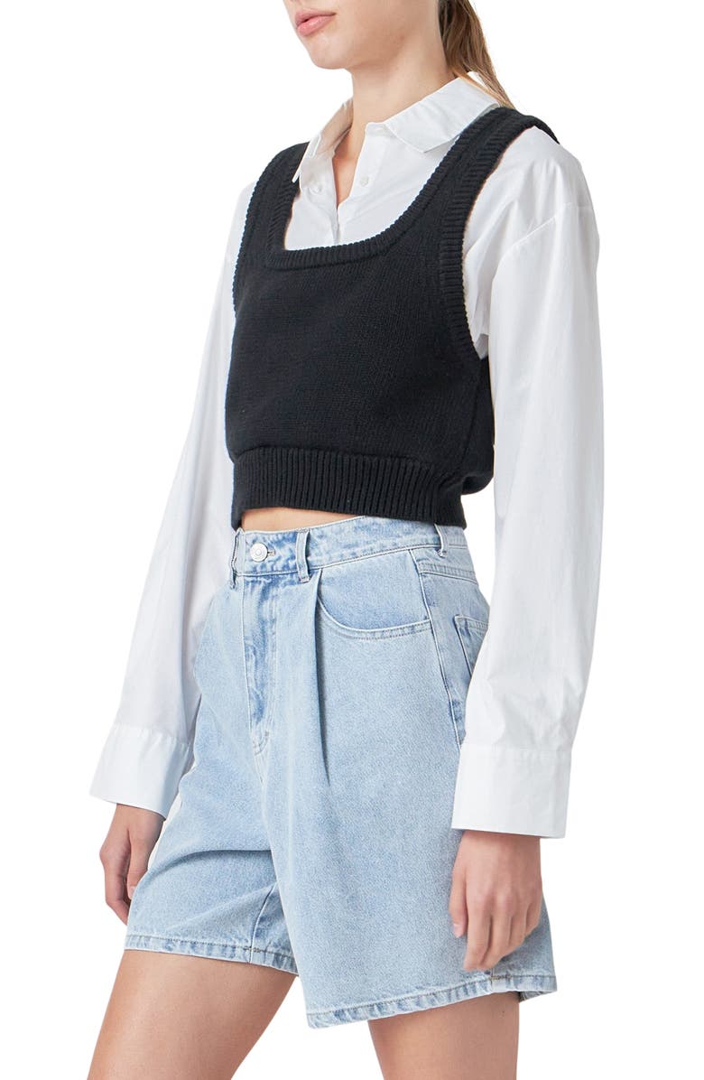 Grey Lab Layered Button-Up Shirt, Alternate, color, Black/ White