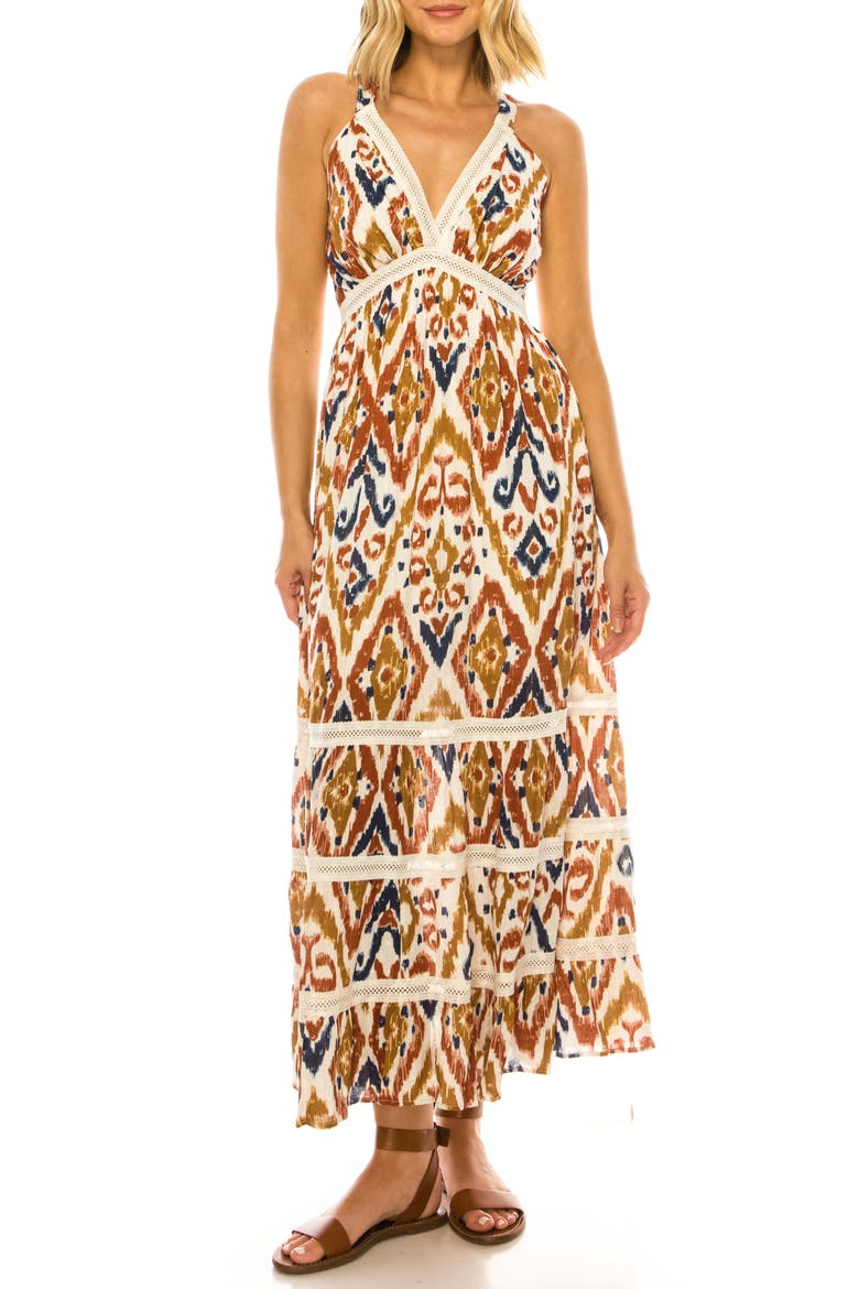 Ikat Print Halter Maxi Dress, Main, color, SNOW WHITE