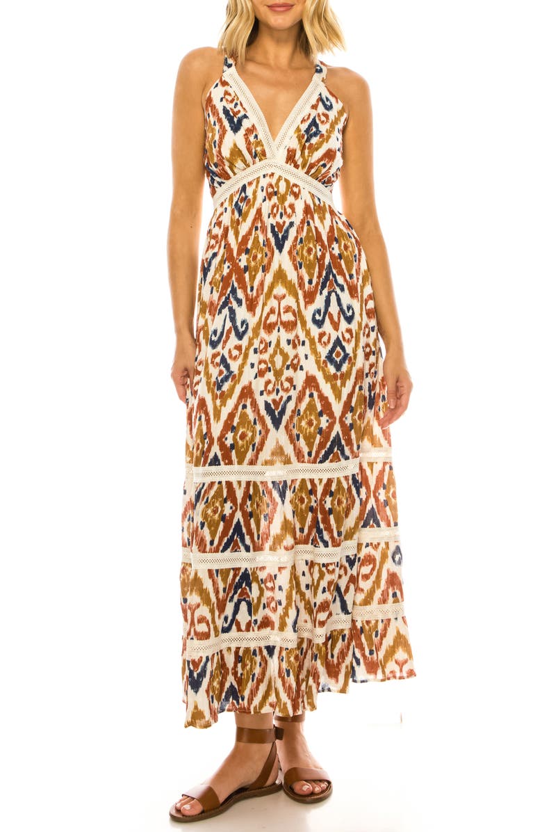 A COLLECTIVE STORY Ikat Print Halter Maxi Dress, Main, color, Snow White