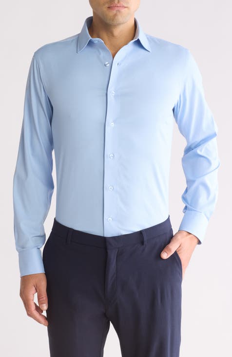 Trim Fit Textured Solid Stretch Dress Shirt