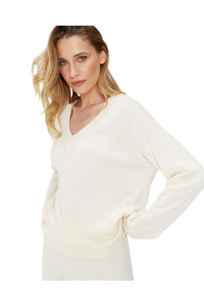 V Neck Wool Cashmere Slouchy Lightweight Sweater, Alternate, color, Cream