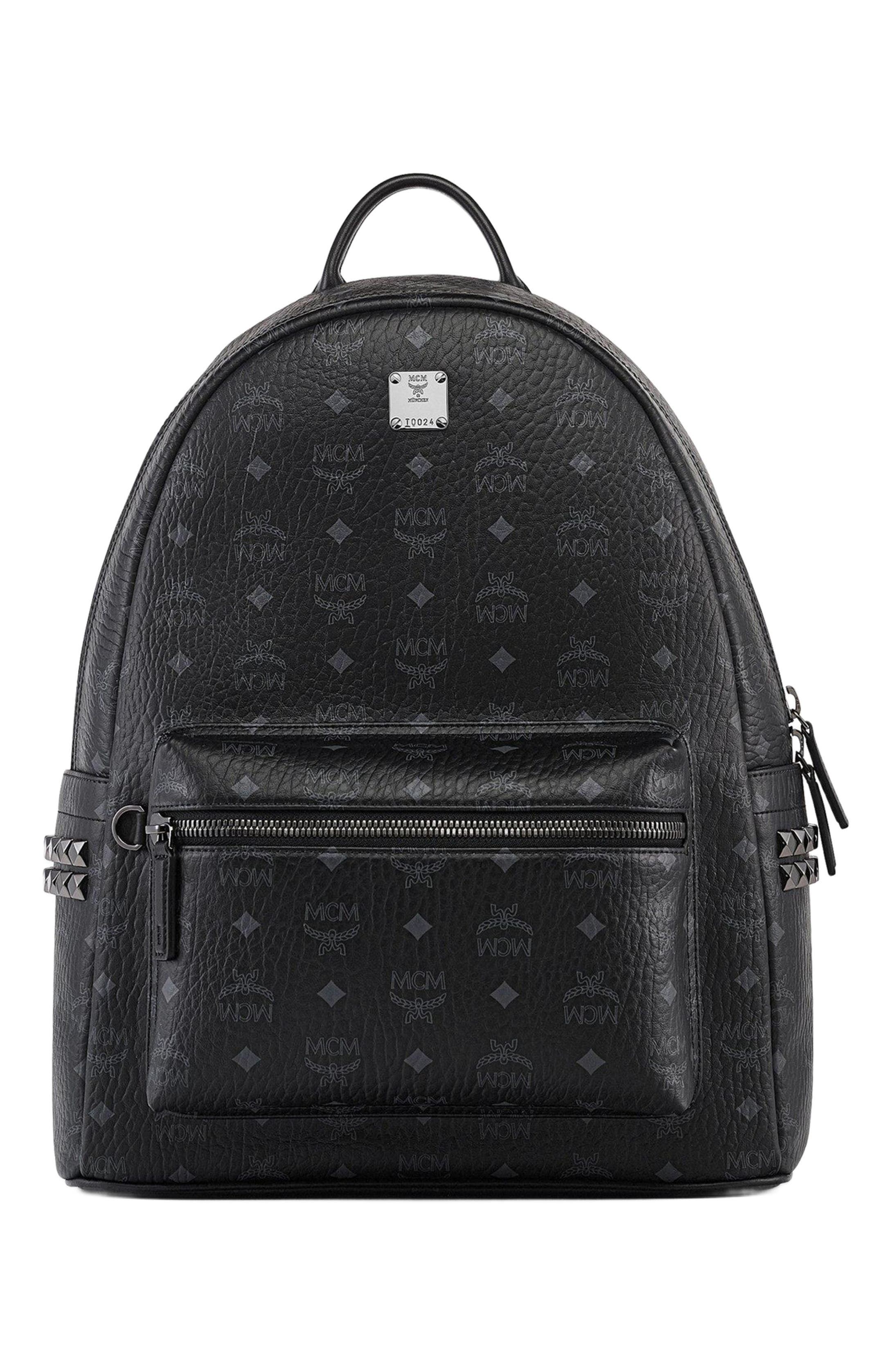MCM Stark Side Studs Backpack in Visetos, Alternate, color, Black