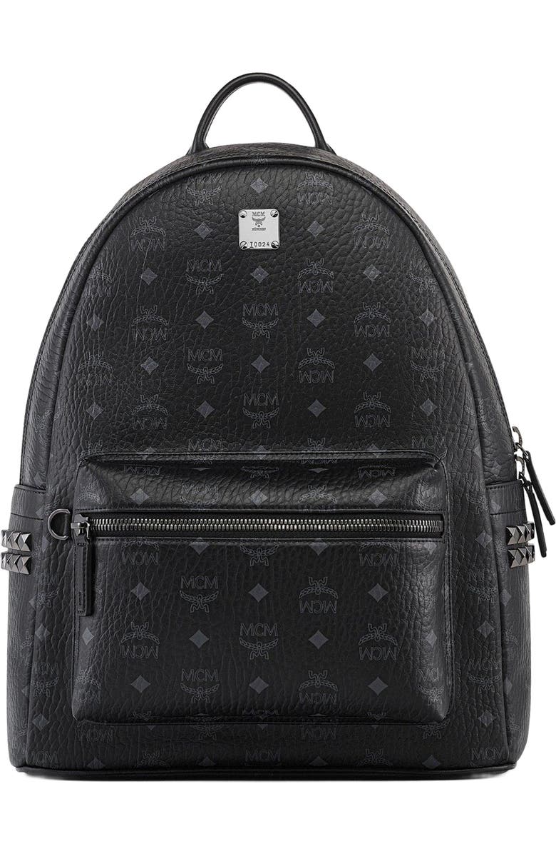 MCM Stark Side Studs Backpack in Visetos, Alternate, color, Black