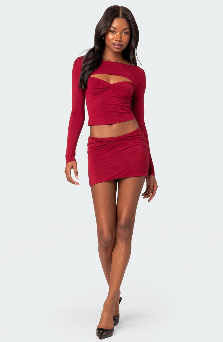 EDIKTED Lara Cut Out Twist Front Top, Alternate, color, Burgundy