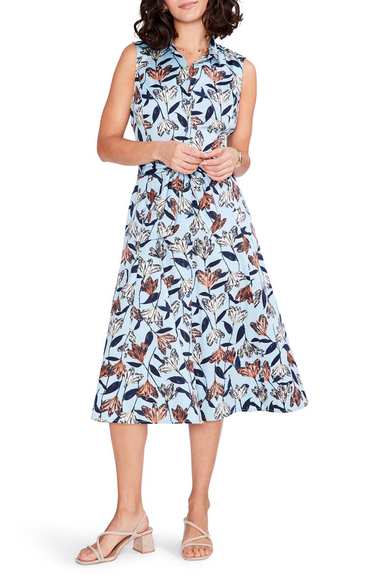 Sky Blooms Sleeveless Lined Blend Shirtdress, Main, color, AQUA MULTI