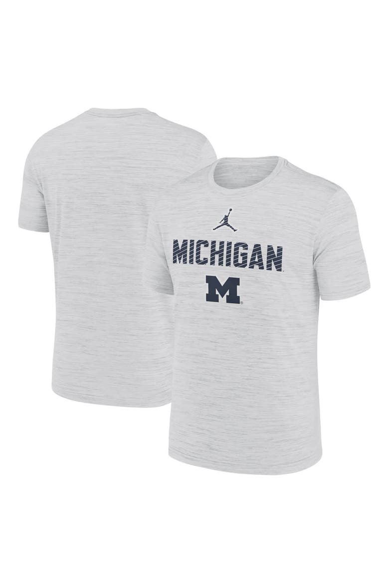 Men's Jordan Brand White Michigan Wolverines Campus Slant Velocity Performance T-Shirt, Alternate, color, Gray