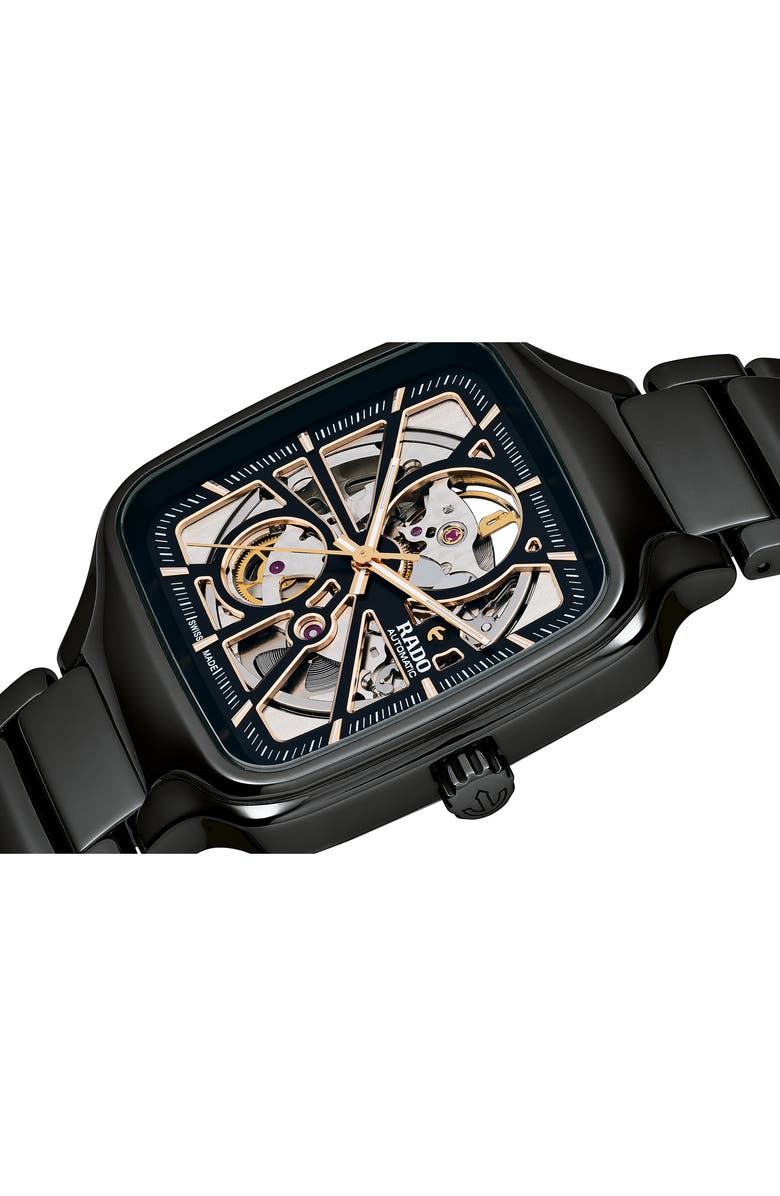 RADO True Square Automatic Open Heart Ceramic Bracelet Watch, Alternate, color, 