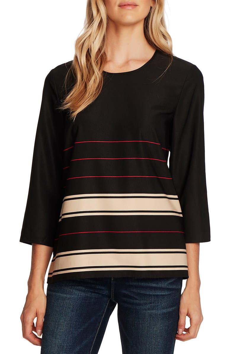 Vince Camuto Linear Plains Border Stripe Twill Blouse, Main, color,