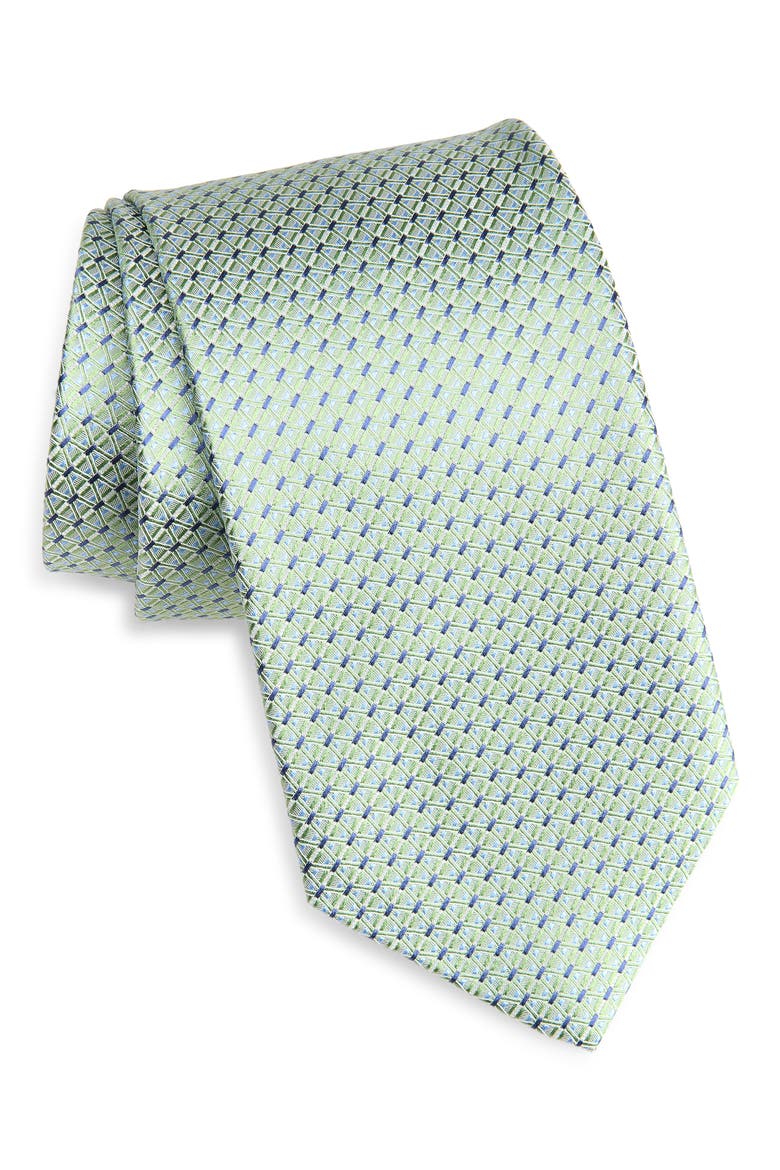 Geometric Jacquard Silk Tie, Main, color, GREEN