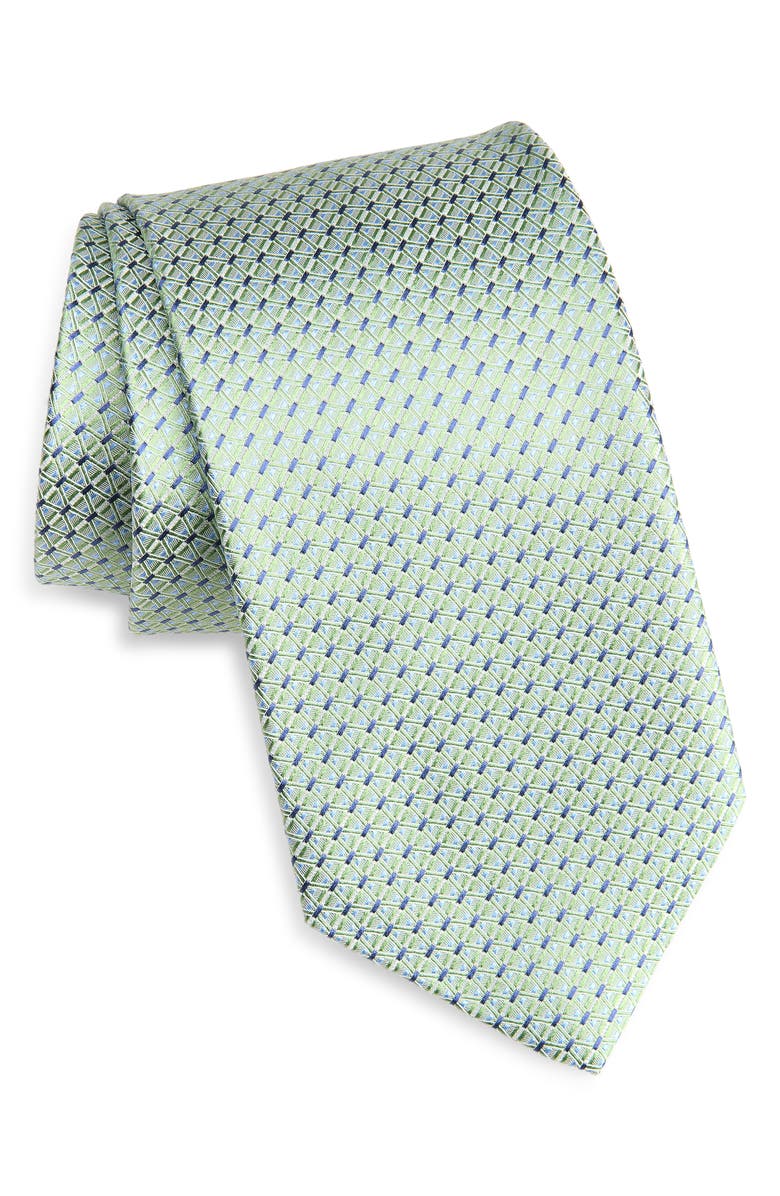 David Donahue Geometric Jacquard Silk Tie, Main, color, Green