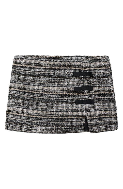 Mango Bow Trim Tweed Miniskirt In Black Multi