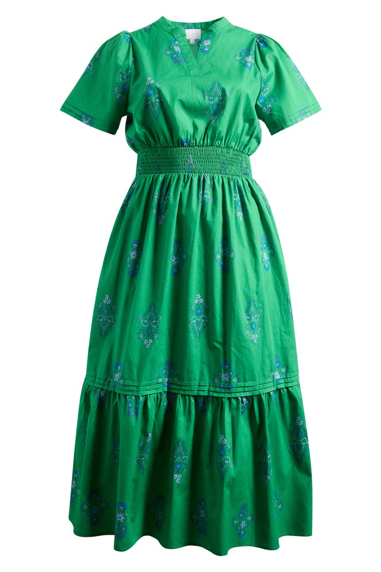 Halina Floral Smocked Waist Cotton Maxi Dress, Alternate, color, KELLY/ BLUES