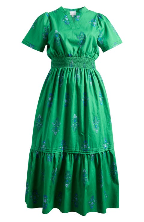 Halina Floral Smocked Waist Cotton Maxi Dress