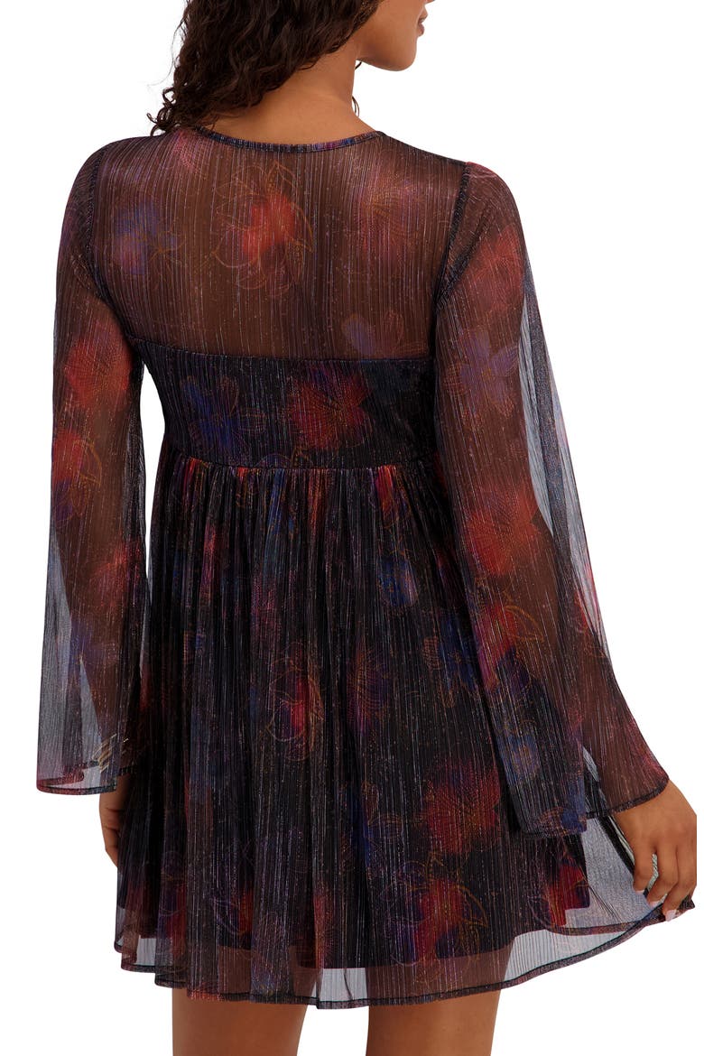 Print Shimmer Long Sleeve Knit Minidress, Alternate, color, BLACK MULTI