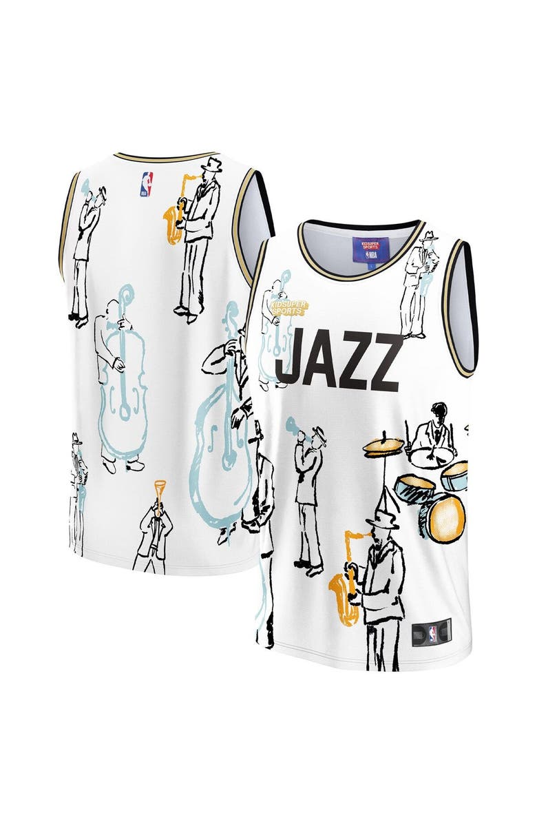 NBA X KIDSUPER Unisex NBA & KidSuper Studios by Fanatics White Utah Jazz Hometown Jersey, Main, color, White