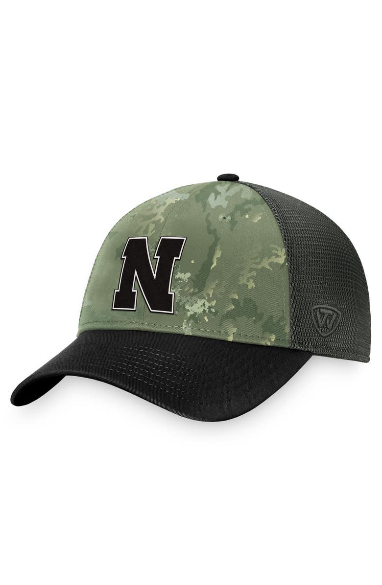 TOP OF THE WORLD Men's Top of the World Hunter Green/Gray Nebraska Huskers OHT Military Appreciation Unit Trucker Adjustable Hat, Alternate, color, 