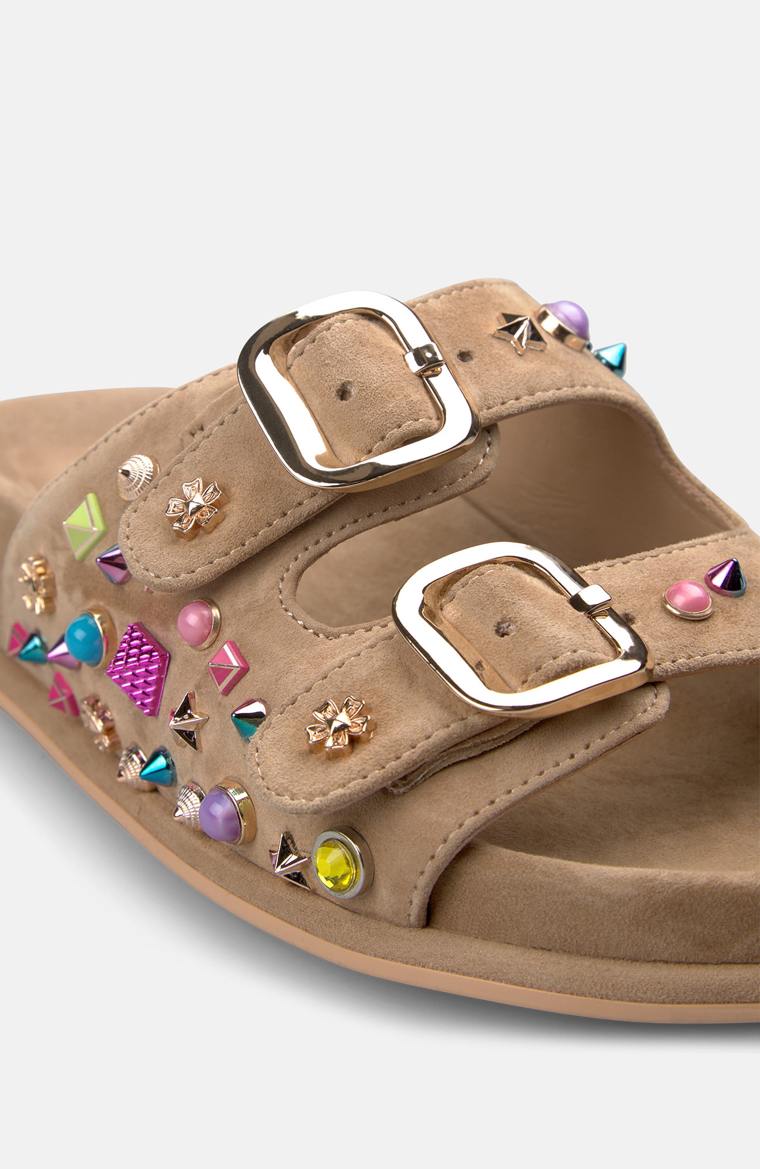 Buckle Sandal with Multicolor Studs, Alternate, color, Sand