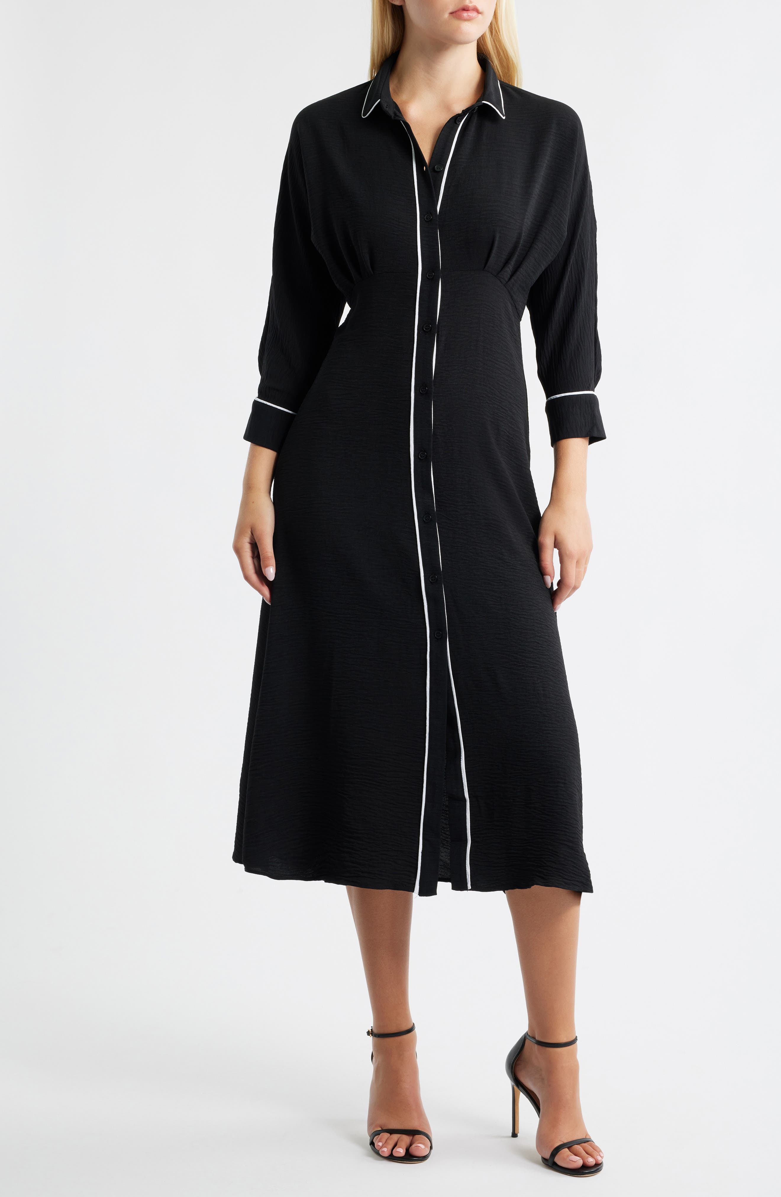 Halogen® Pleated Long Sleeve Shirtdress