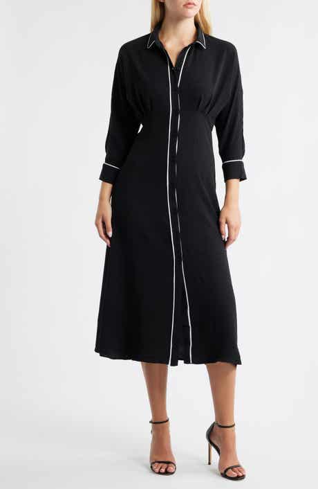 Halogen® Pleated Long Sleeve Shirtdress