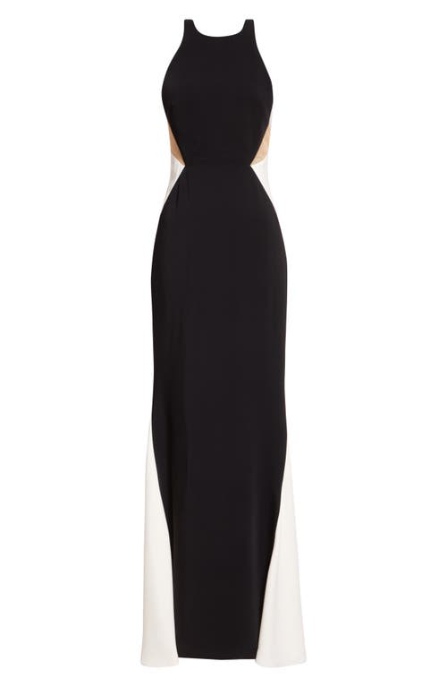 Stella Mccartney Colour-block Stretch-crepe Gown In Black