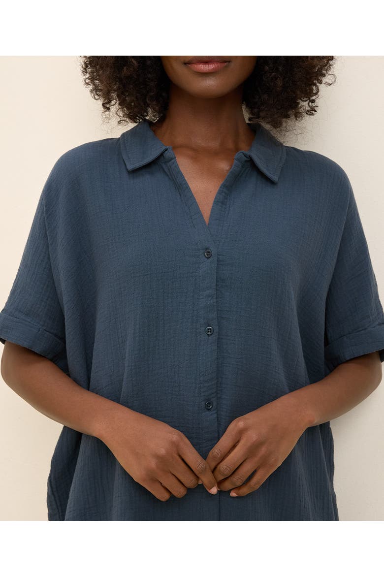 Organic Cotton Coastal Double Gauze Oversized Shirt, Alternate, color, French Navy