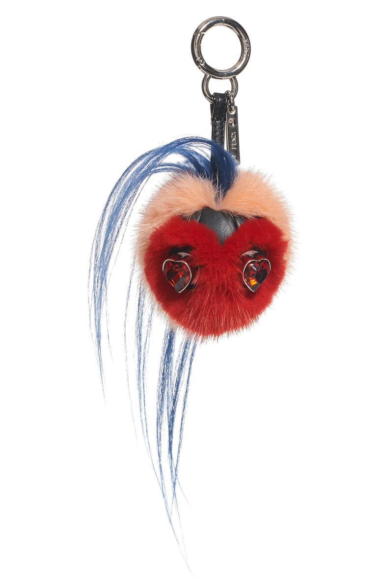 Fendi Heart Genuine Mink & Goat Fur Bag Charm, Main, color,