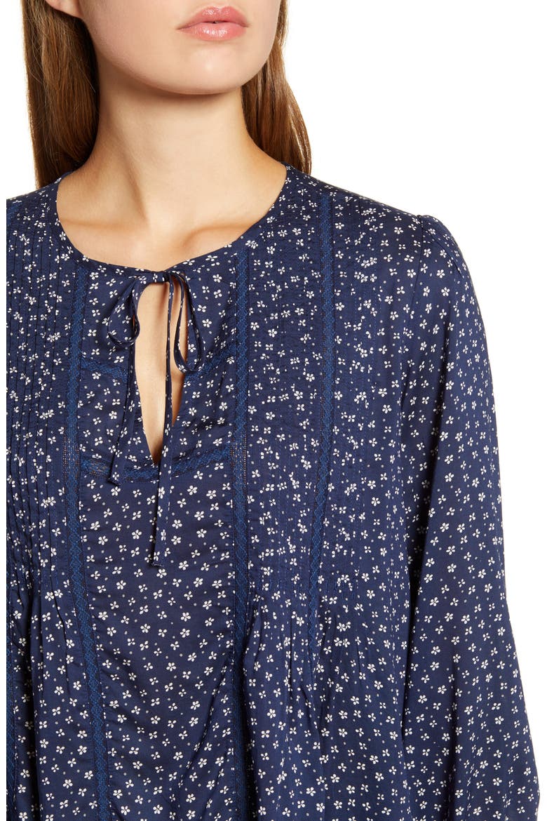 Print Pleated Popover Top, Alternate, color, NAVY MULTI